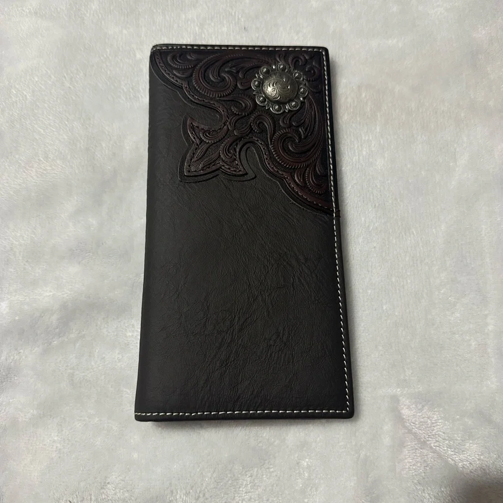 Montana West Black and Brown Embossed Leather Wallet